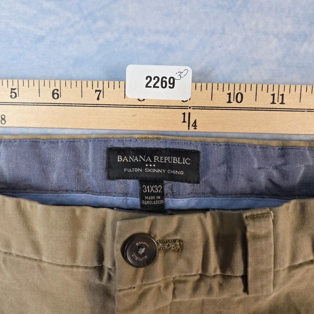 Banana Republic Fulton Skinny Chino Pants Mens 31x32‎ Khaki Tan Cotton Casual